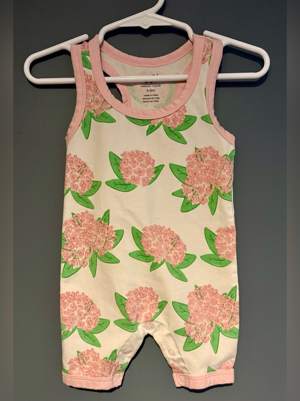 Monica + Andy 3-6 Months Girls One Piece Racerback Romper Cotton & Spandex